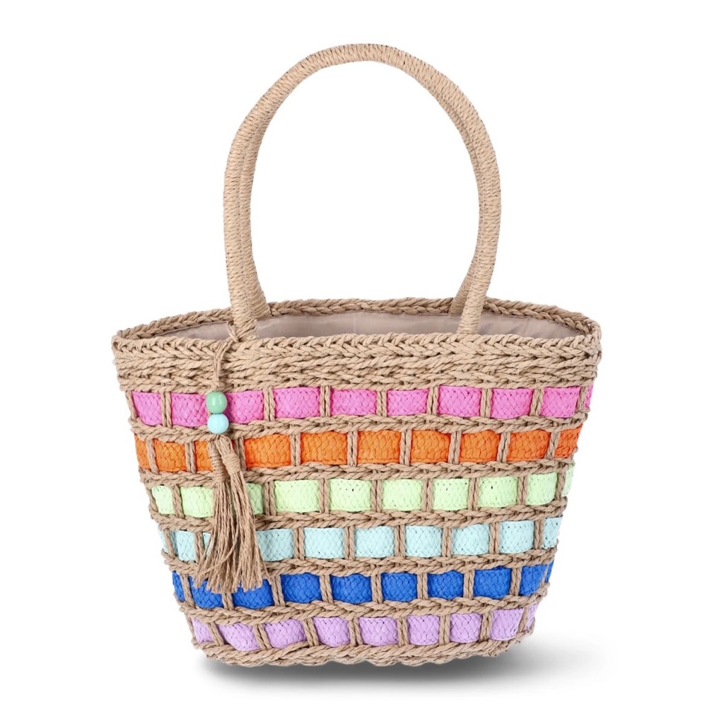 Colorful Woven Straw Tote Bag - NEW